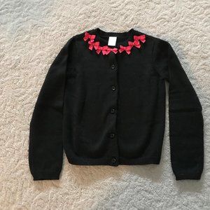 Girls Black Button Sweater with Red Bows